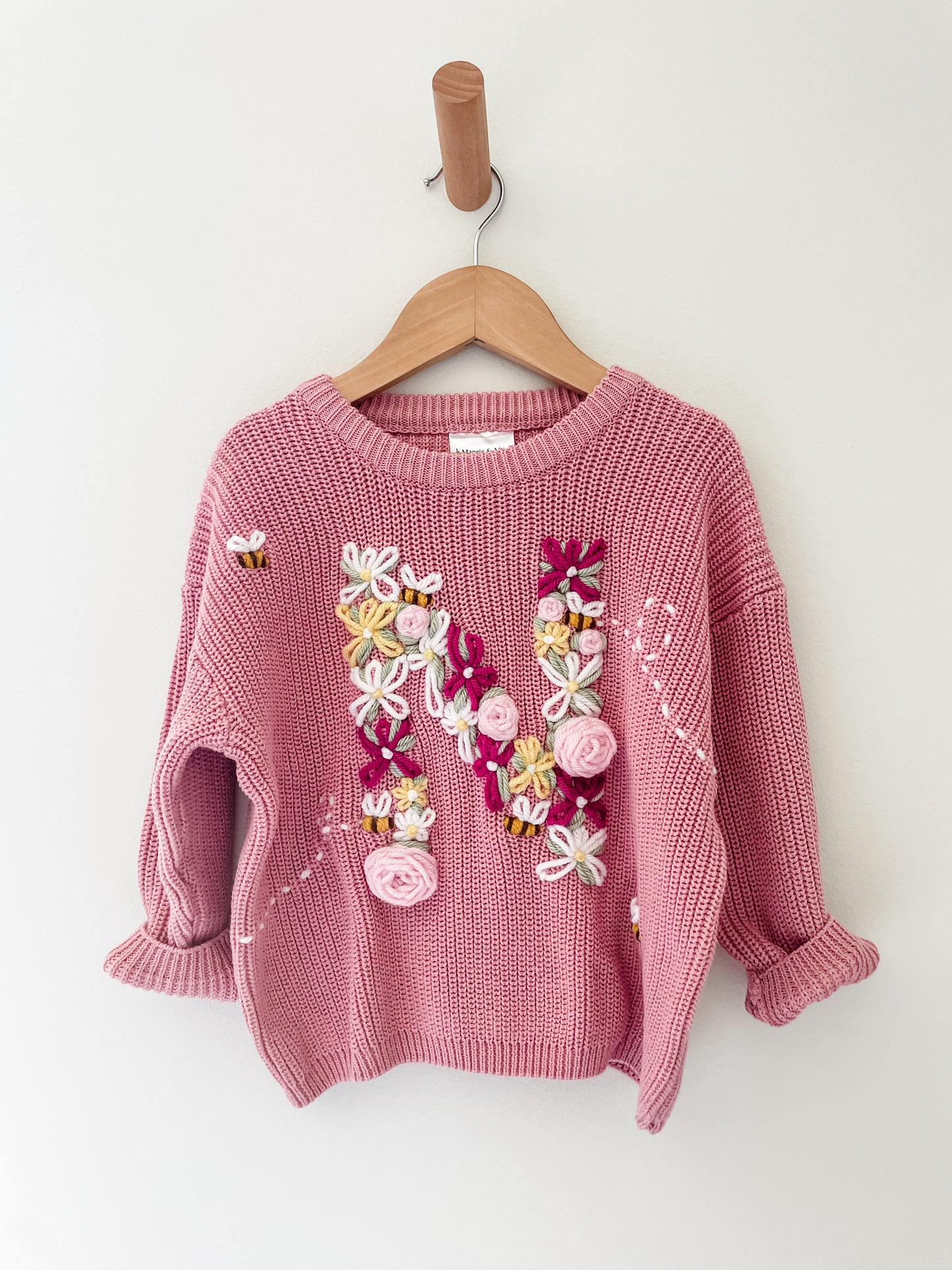 Floral Initial Jumper- Daisies, Roses and Bees