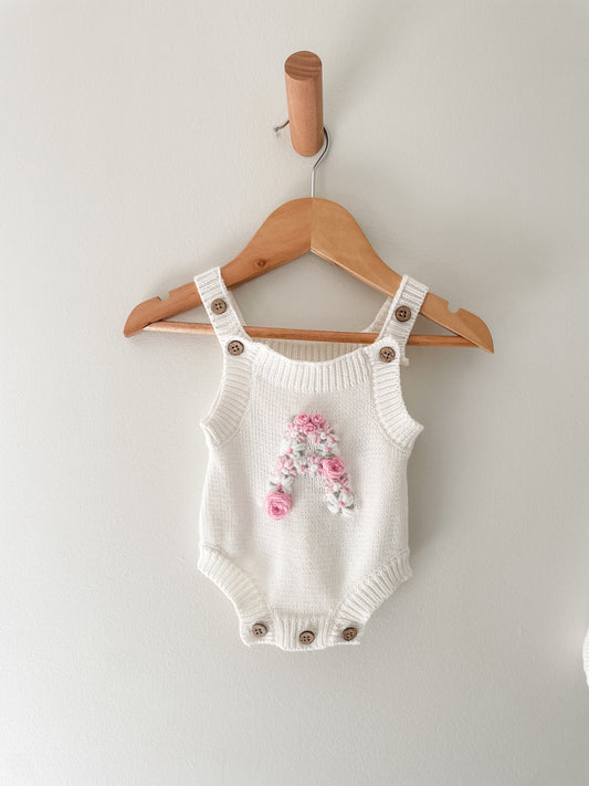 Floral Daisy Initial Knit Romper