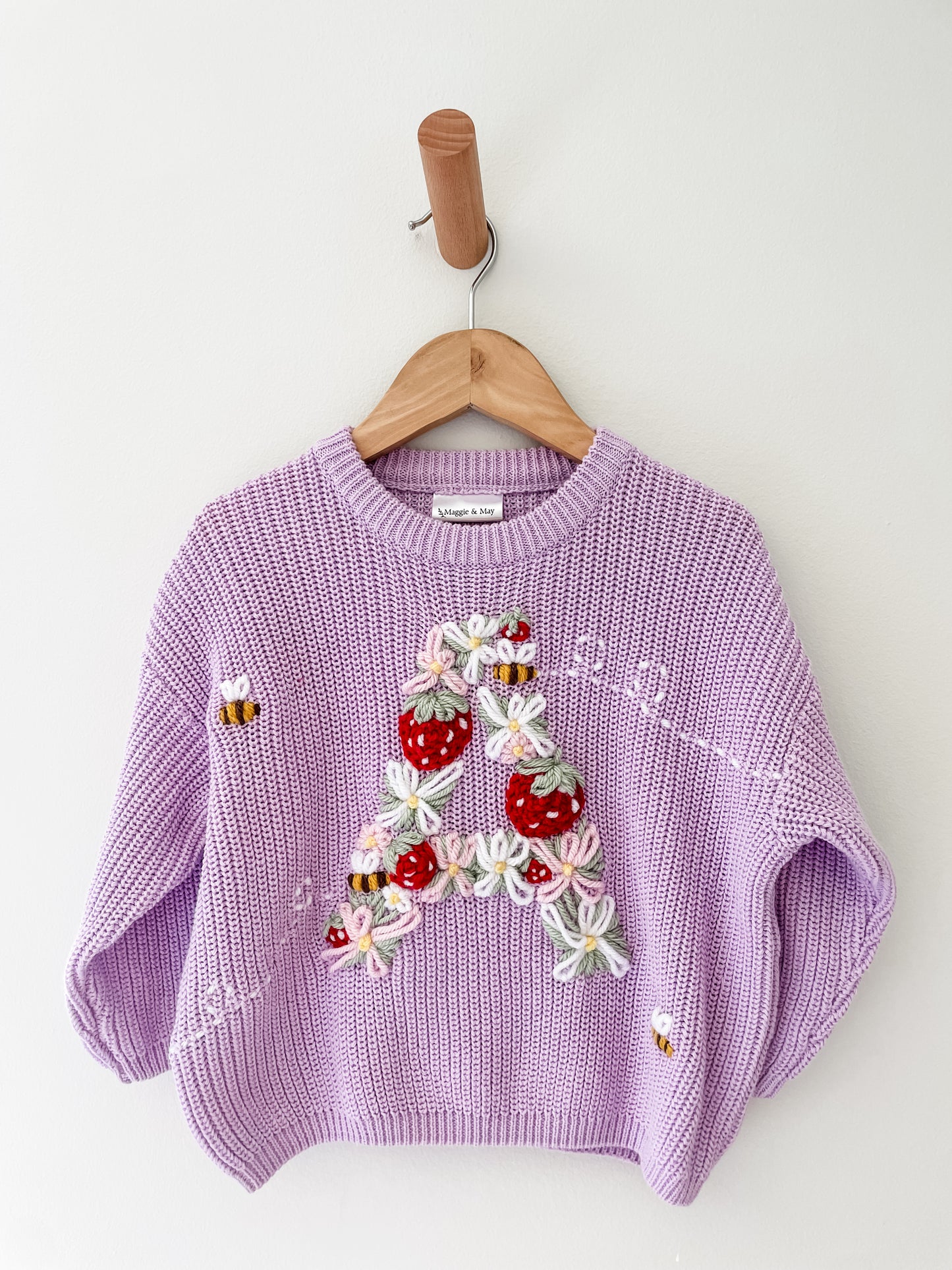 Floral Initial Jumper- Daisies, Strawberries and Bees