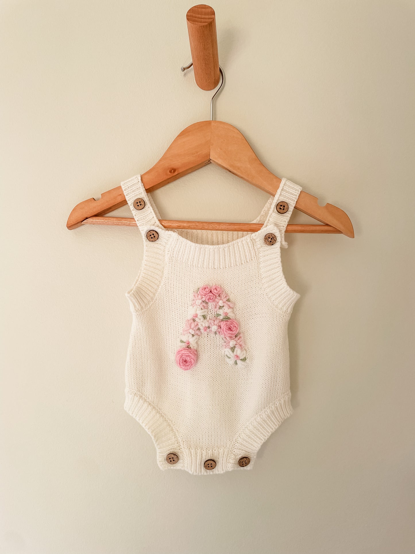 Floral Daisy Initial Knit Romper