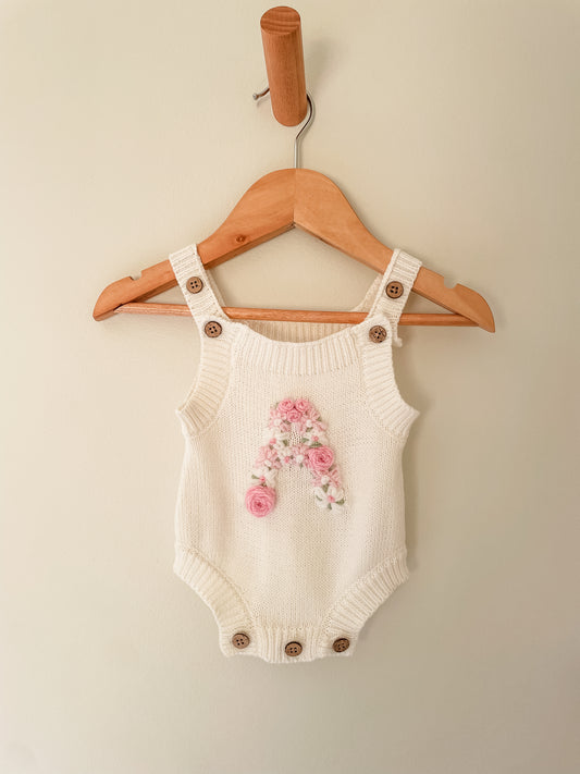 Floral Daisy Initial Knit Romper